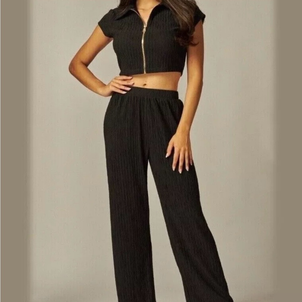 Love poem iris Black Women's Ribbed Pants & Jumpsuit Set sz large
